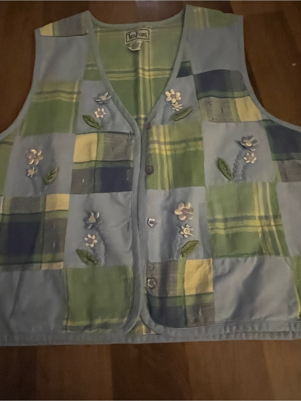Vintage Tantrums Blue & Green Patchwork Floral Vest Dopamine Whimsy